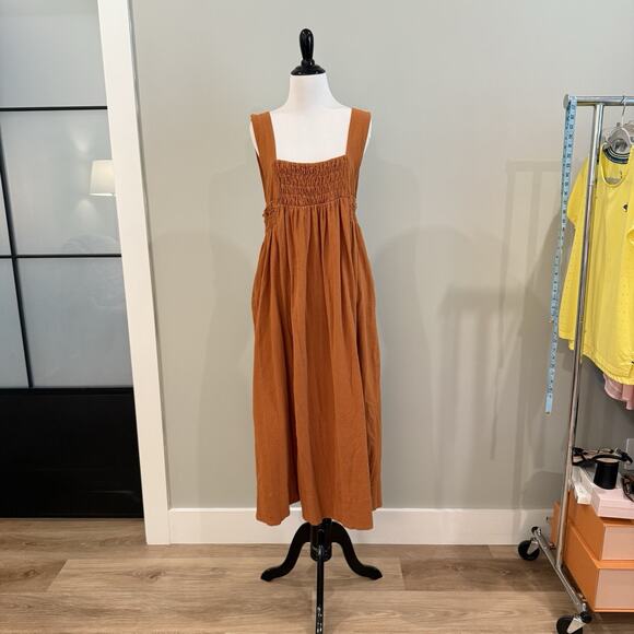 Free People Dress Size Small Delphine Midi Tank Smocked Cotton Billowy Sienna - Picture 7 of 15